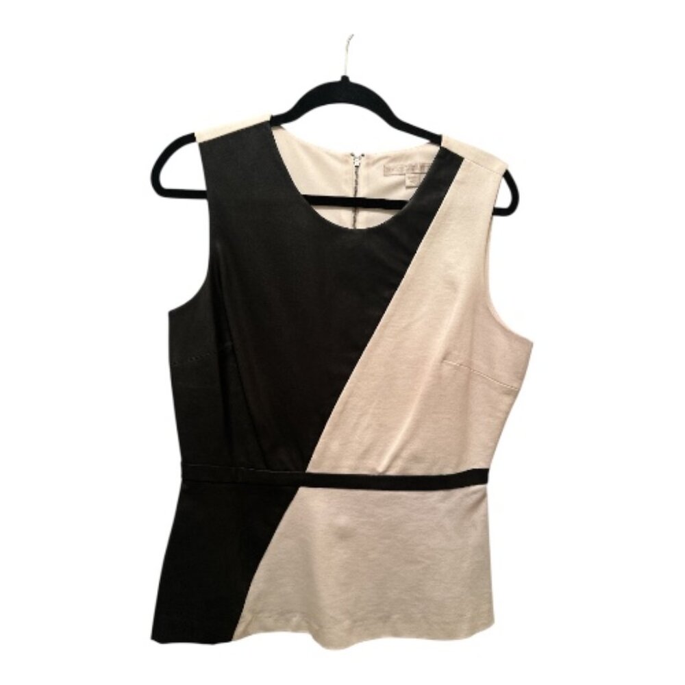 Black & White Faux Leather Mix Colorblock Top - Size 14
